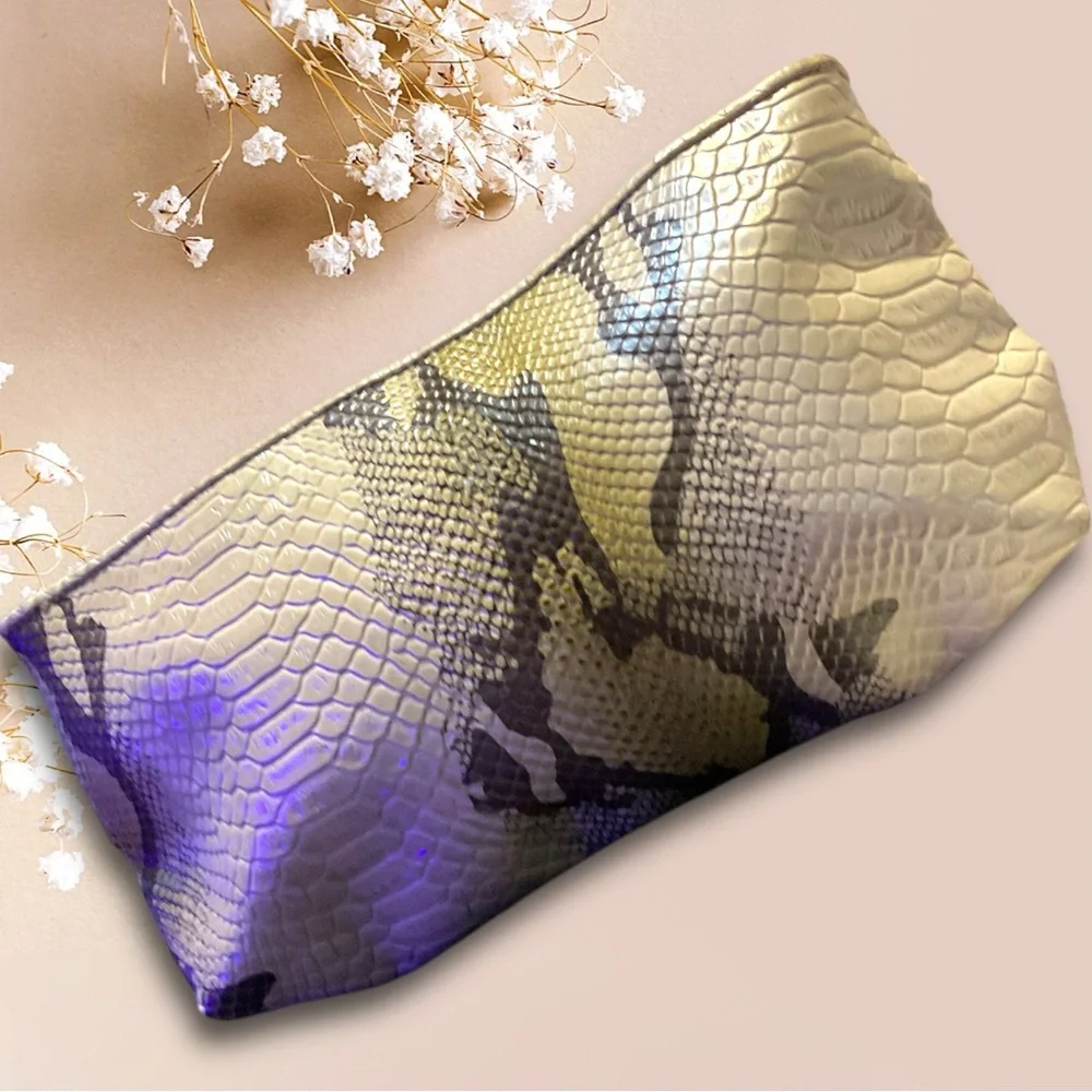 Elliott Lucca Tan and Brown Snake Skin Clutch